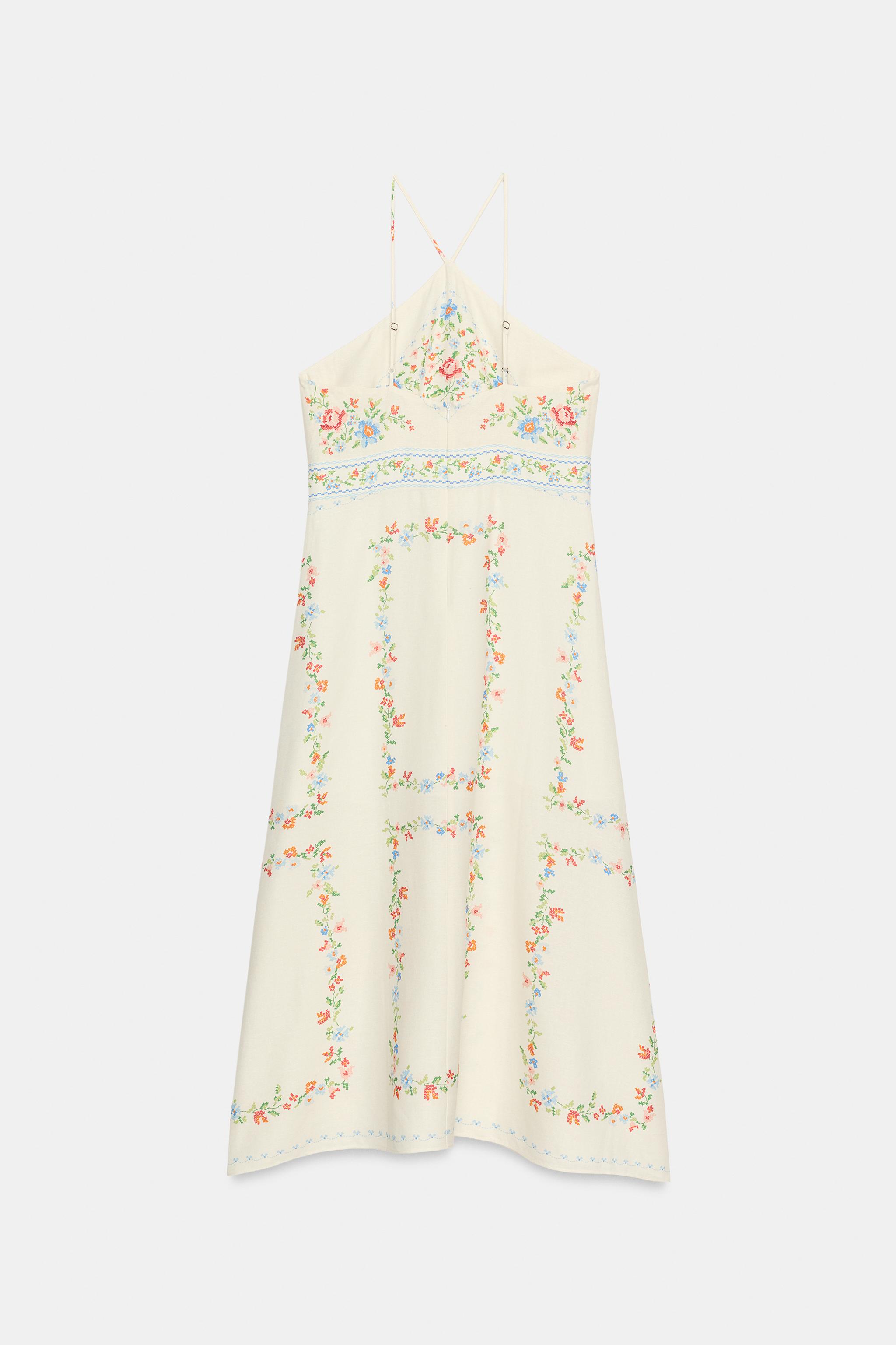 PRINTED LINEN MIDI DRESS